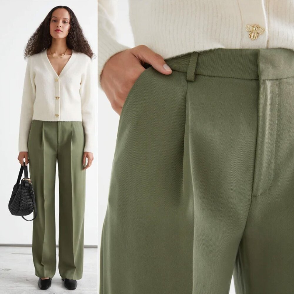 & Other Stories Olive Tailored Press Crease Trousers